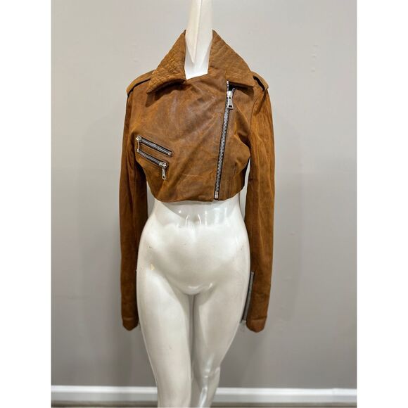 NWT LaQuan Smith Cropped leather jacket Size S $2295 - Picture 6 of 13
